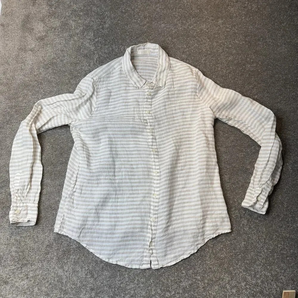 CP Shades Linen Button-Up Shirt L Beige White Stripes Relaxed Fit Made in USA - Picture 1 of 7